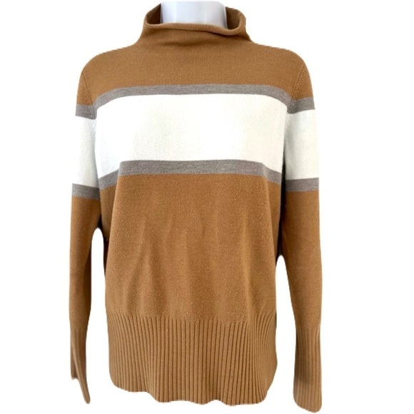 French  Connection/ White, grey & tan/ Mock turtleneck knit sweater/ Size US L - Picture 1 of 10